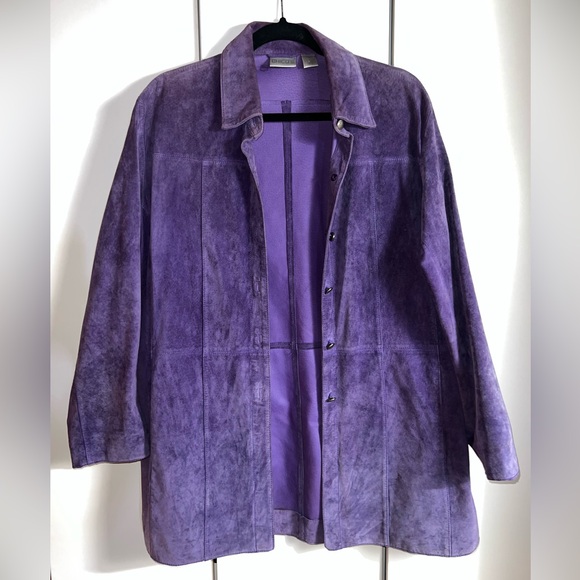 Chico's Jackets & Blazers - CHICOS PURPLE SUEDE LEATHER JACKET